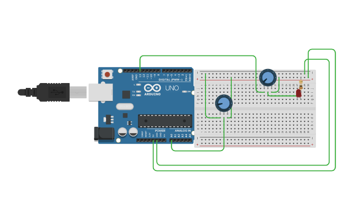 Circuit design led flicker with rheostat - Tinkercad