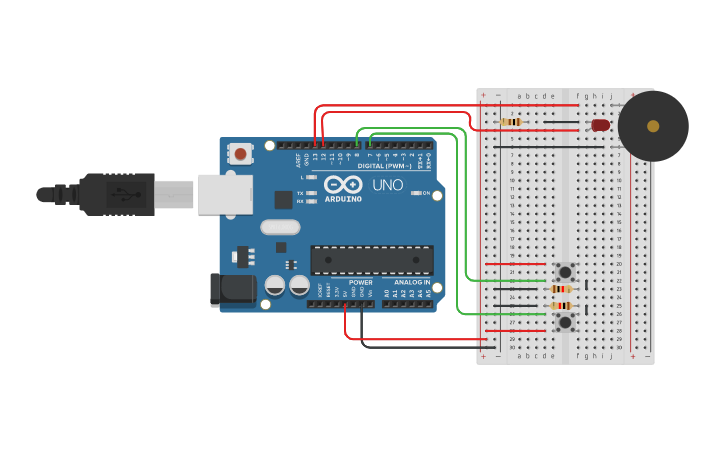 Circuit design Arduino Two Door Bell - Tinkercad