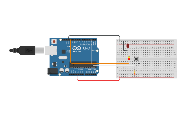 Circuit design Toggle Button LED - Tinkercad