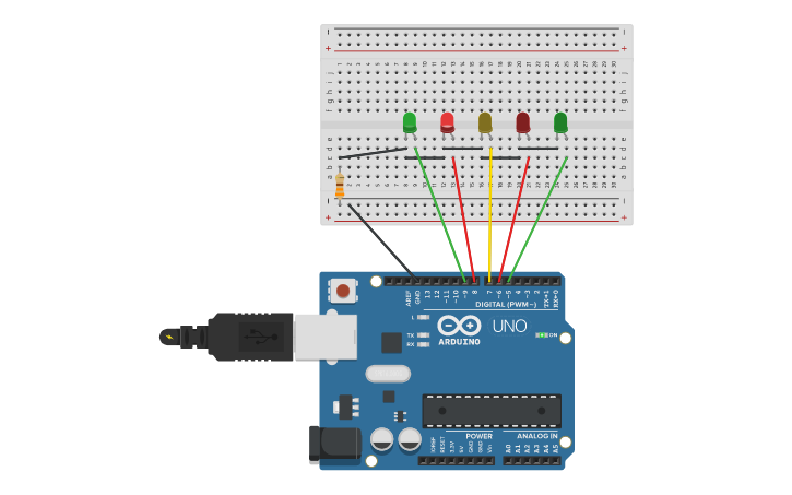 Circuit design Arduino leds - Tinkercad