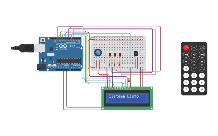 Circuit design 3 leds - Tinkercad