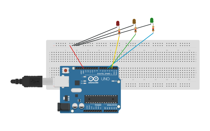 Circuit design Traffic light controller - Tinkercad