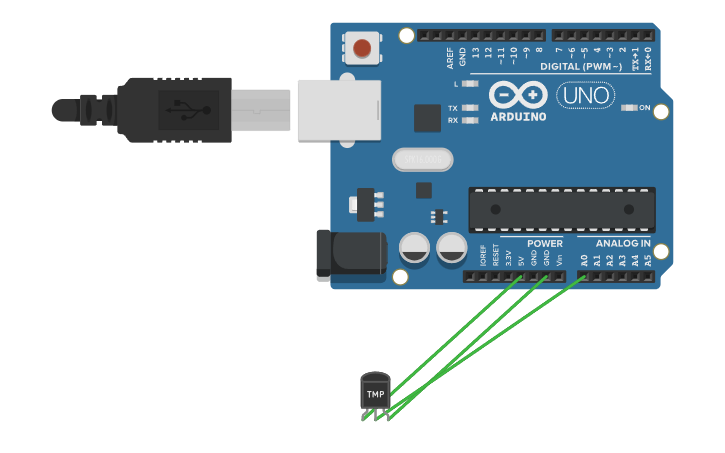 Circuit design sensor de temperatura TMP36 - Tinkercad