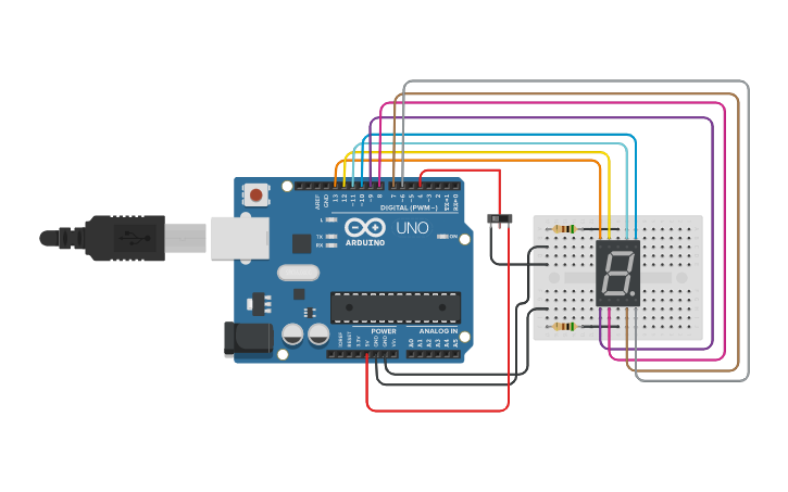 Circuit design 7 segment even and odd - Tinkercad