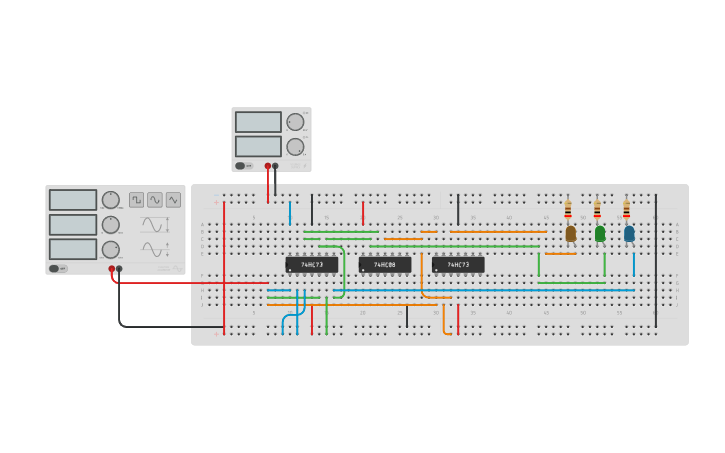 Circuit design Synchronous 3 bit Up Counter - Tinkercad