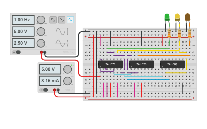 Circuit design 3 Bit Counter JK Flip flop - Tinkercad