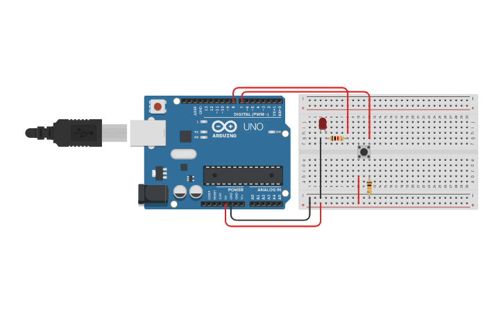 Circuit design Arduino LED+button - Tinkercad