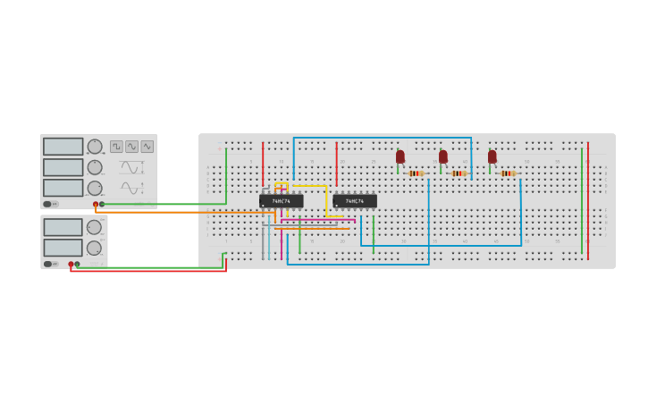 Circuit design Experiment 12 (3 Bit Shift Register) - Tinkercad