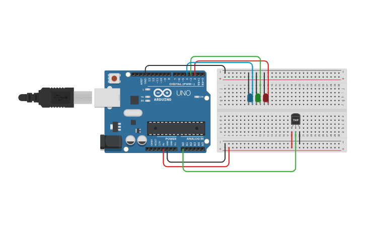 Circuit design Led Temperature sensor - Tinkercad