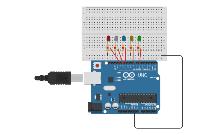 Circuit design multiple led blinking - Tinkercad