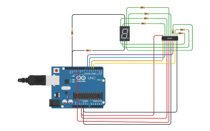 Circuit design Tarefa 7 Segmentos com CD4511 - Tinkercad