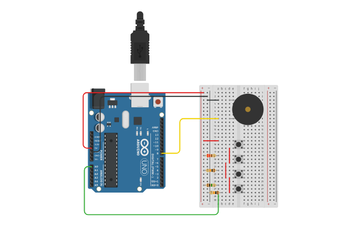 Circuit design Arduino y Buzzer - Tinkercad
