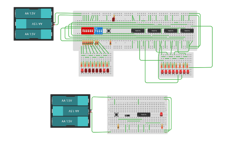 Circuit design 8-bit register from D flip flop - Tinkercad