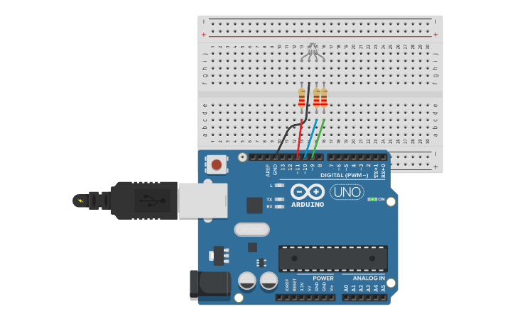 Circuit design LED RGB - Tinkercad