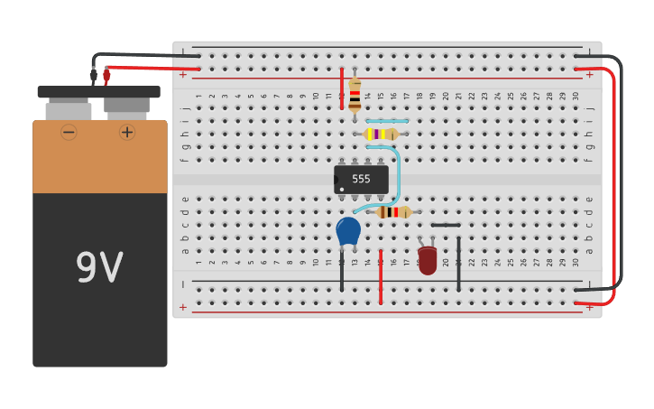 Circuit design LED blink with 555 timer - Tinkercad