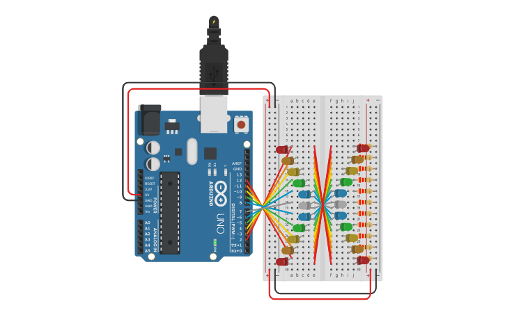 Circuit design 5.0 LED Light Show - Tinkercad