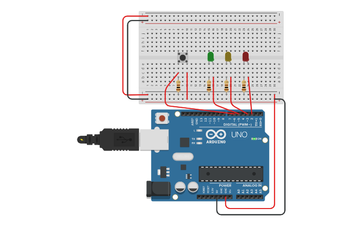 Circuit design ACTIVIDAD 1 - SEMAFORO EN ARDUINO - Tinkercad