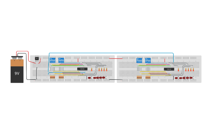 Circuit design DIGITAL 8 Bit Full Adder 74283 - Tinkercad