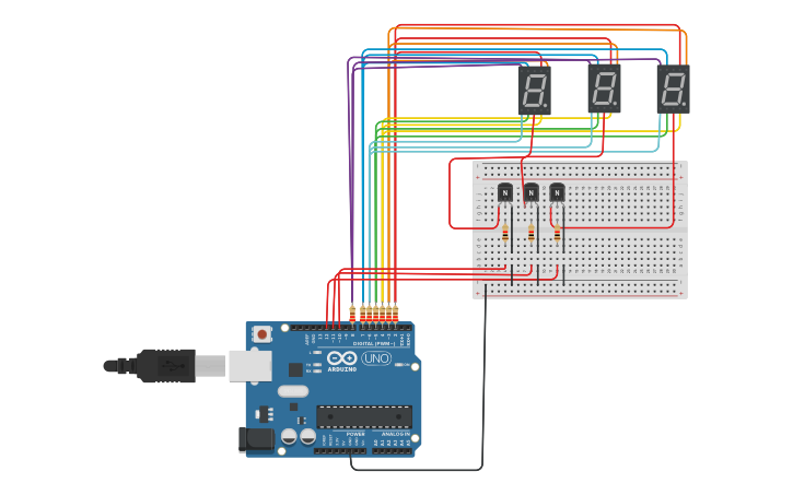 Circuit design Led 7 đoan - Tinkercad