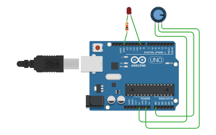 Circuit design Pulse Width Modulation - Tinkercad