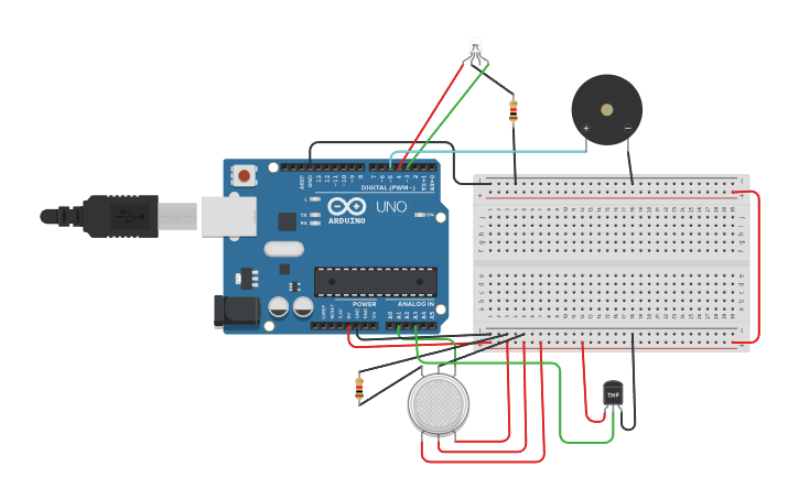 Circuit design Fire Sensor with Smoke Detection - Tinkercad