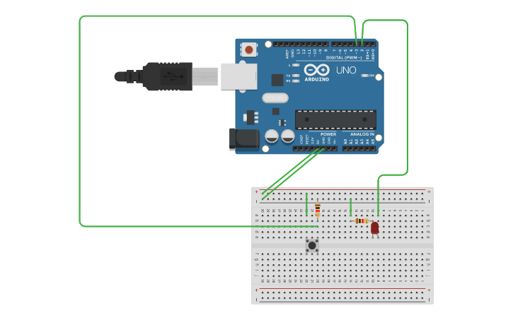 Circuit design LED Switch with Push Button - Tinkercad