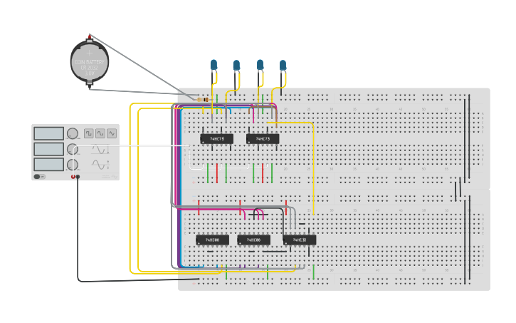 Circuit design Counter T flip flop with using JK flip flop - Tinkercad