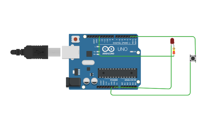 Circuit design LED Y BOTON - Tinkercad