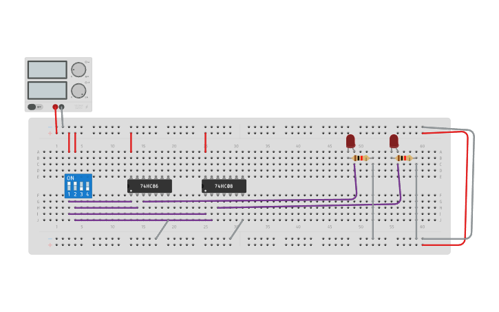 Circuit design half adder - Tinkercad