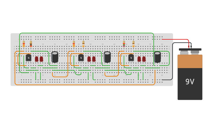 Circuit design Super LED Chaser - Tinkercad