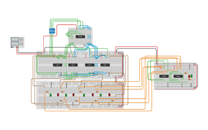Circuit design lab8 full adder from 3-8 decoder - Tinkercad