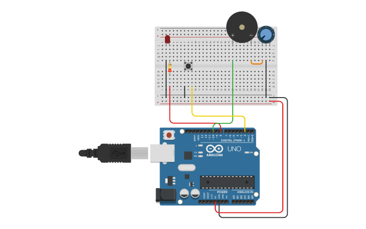 Circuit design ME208 - Arduino Button Sound and Light Lab 2 - Tinkercad