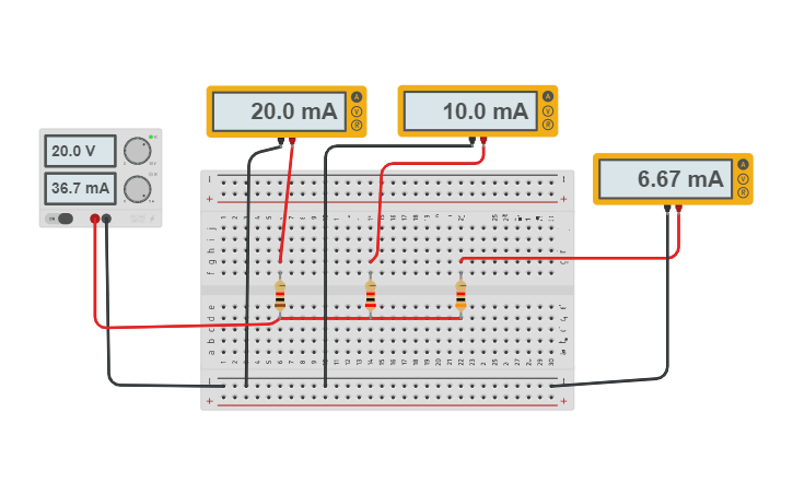 Circuit design Resistor Parallel - Tinkercad