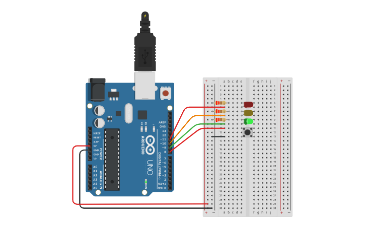 Circuit design Traffic Light - Tinkercad