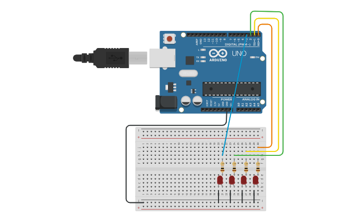 Circuit design 4 LEDS - Tinkercad