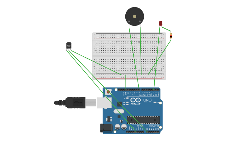 Circuit design Temp Buzzer - Tinkercad