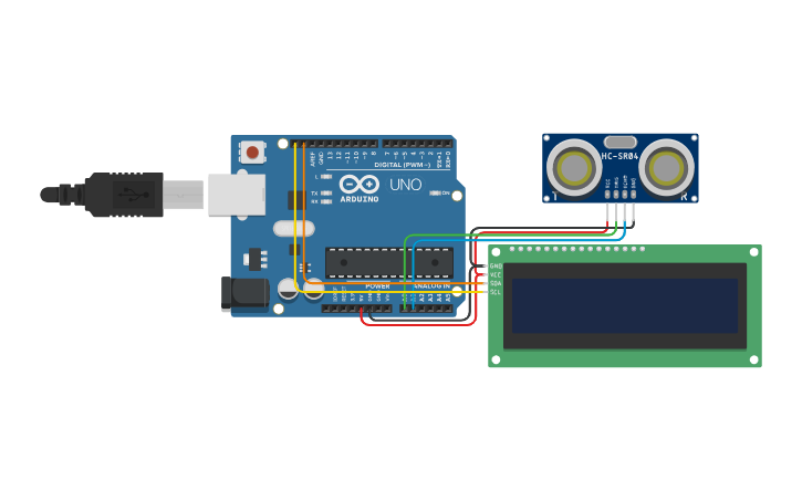 Circuit design Ultrasonic Senor with Arduino - Tinkercad