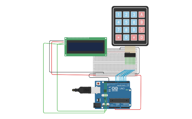 Circuit design hex keypad program - Tinkercad