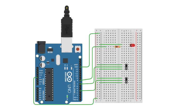 Circuit design NOR GATE - Tinkercad