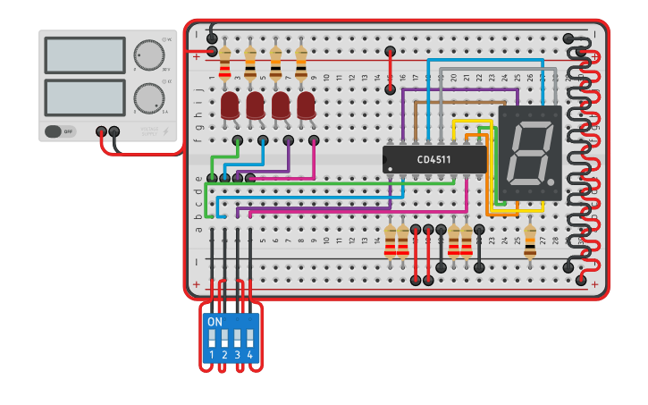 Circuit design BCD to 7 Segment Display - Tinkercad