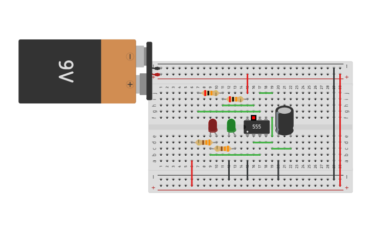 Circuit design Flashing Lights 555 - Tinkercad