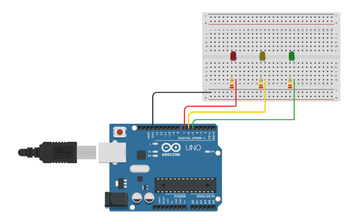 Circuit design led traffic light - Tinkercad