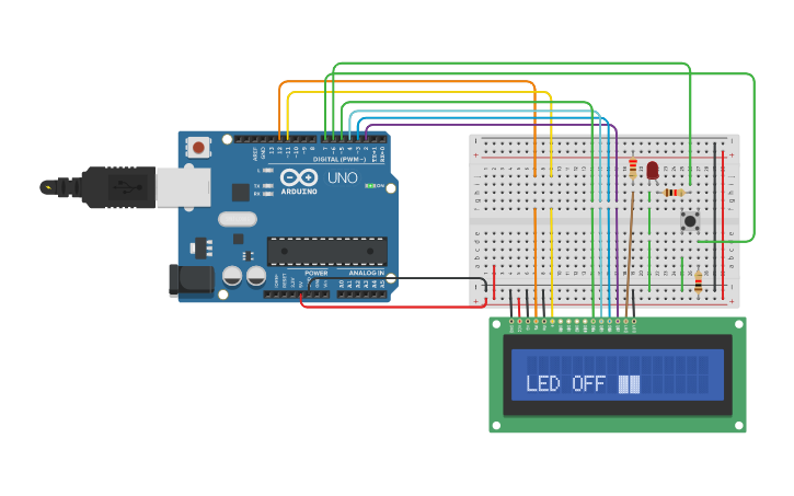 Circuit design Push button interfacing - Tinkercad