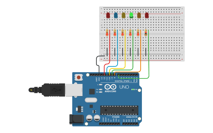 Circuit design Sequential Lights 2 - Tinkercad
