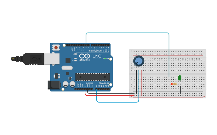 Circuit design Intensidad de un led mediante potenciometro - Tinkercad