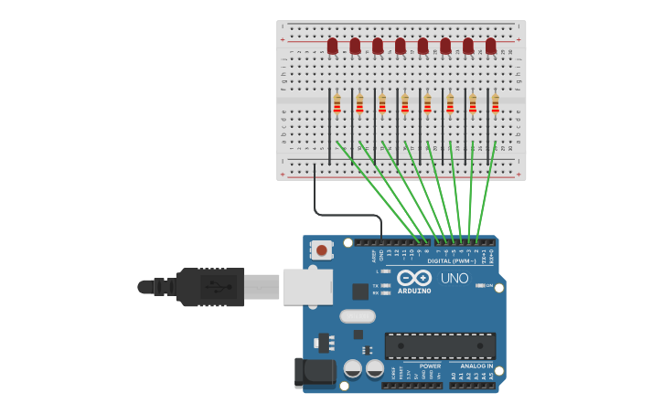 Circuit design bitRead 문과 배열 8LED_control_4 - Tinkercad
