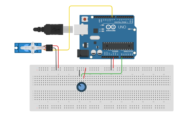 Circuit design Servo Motor with Potentiometer - Tinkercad