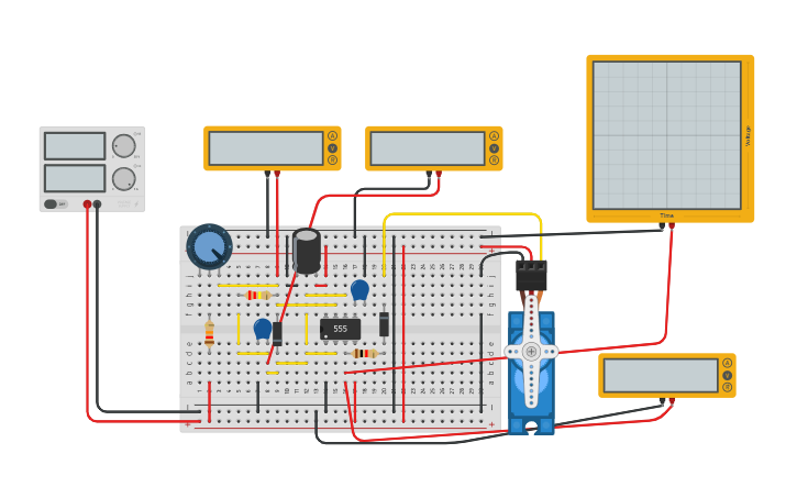 Circuit design Timer555 with Servo Motor - Tinkercad