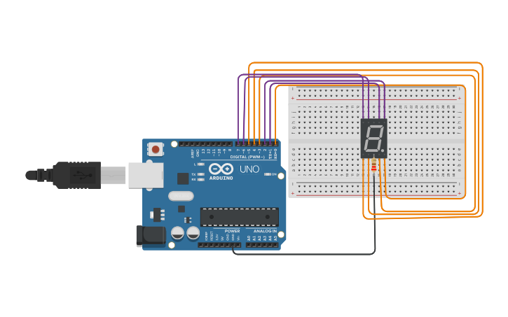 Circuit design 7 segment display - Tinkercad