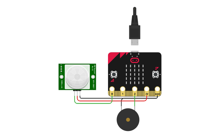 Circuit design Security alarm using Micro:bit - Tinkercad